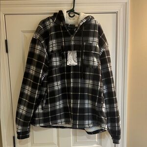 Black and White Plaid Hooded Jacket
